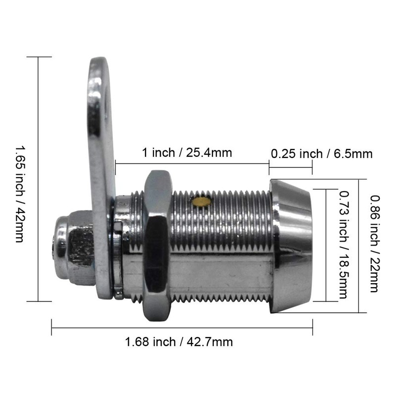 2Pcs Tubular Cam Lock 1 inch Cabinet Lock Keyed Alike