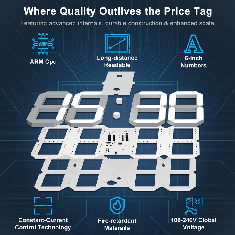 Digital Wall Clock 17" with Remote Control,3D Led Clock Adjustable