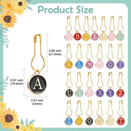 LiQunSweet 52 pcs Letter Theme Enamel Alloy Stitch Markers A~Z Initial Alphabet Charms with Safety Pins for Knitting Crocheting DIY Jewelry Craft Bag Decoration