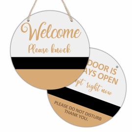 10 Inch Reversible Door Sign - Welcome Please Knock & Do Not Disturb - Hanging Double Sided Wooden Round Sign For Business, Clinic, Office, Home & Office Decorations - D09