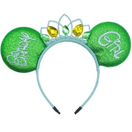Viwind Mouse Ears Headbands for Women, Green Princess Crown Headbands for Adult, Rhinestone Princess Costume Birthday Party Decorations Hair Accessory