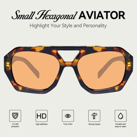 mosanana Trendy Retro Small Aviator Sunglasses for Women Hexagonal Fashion 70s Vintage Cool Stylish Chic 2025 Shades Tortoise Orange MS52473