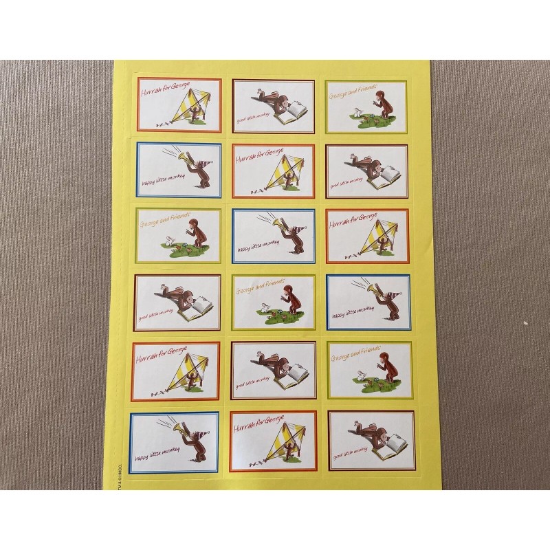 Curious George Stickers~Sheet Is 11” X 7 1/2” ~Includes 18