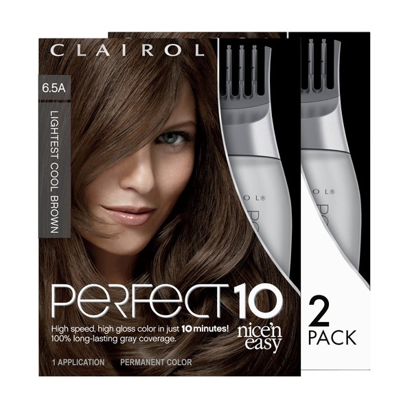 Clairol Nice'n Easy Perfect 10 Permanent Hair Dye, 6.5A Lightest Cool Brown Hair Color, Pack of 2