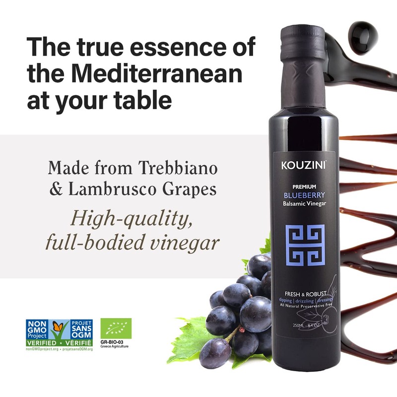 Kouzini Ultra Premium Blueberry Balsamic Vinegar, Aged Balsamic Vinegars from