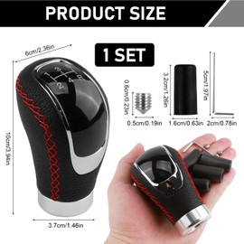 JRILUO Gear Knob 5 Gear, Premium Leather Gear Lever Car, Black Leather Red Line Universal Gear Knobs, Interchangeable Car Gear Stick with 4 Adapters 8 mm 10 mm 11 mm 12 mm for Manual Cars