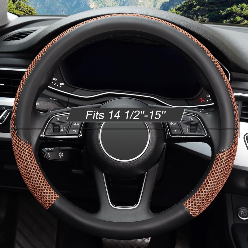 KAFEEK Steering Wheel Cover, Universal 15 inch, Microfiber Leather Viscose,