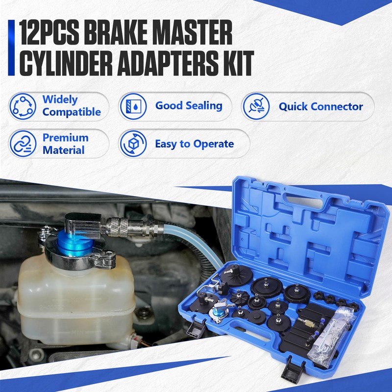 MR CARTOOL Automotive Brake Bleeder Kit 12PCS Master Cylinder Adapters