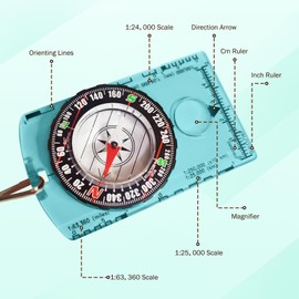 2pcs Blue Menjo Outdoors Magnetic Compass, Kids Hiking Gear Ideal for Boy Scouts or Wilderness Enthusiasts. Survival Compass for Camping, Hiking, Backpacking, Mountaineering, and Exploration