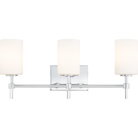 Quoizel Rossfield Vanity Light, 24 Inch 3-Light Chrome Finish with White-Etched Glass Shade Light for Bathroom, Bedroom, or Kitchen