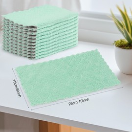JUNART 10Pcs Dish Cloth,Coral Velvet Kitchen Towel Super Absorbent, Easy to Clean, for Kitchen, Bathroom, Living Room,etc (Green)