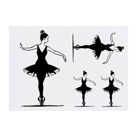 4 x 'Ballet Dancer' Temporary Tattoos - Water Resistant, Skin-Safe, Non-Toxic Transfers, Mixed Sizes (TO00068804)
