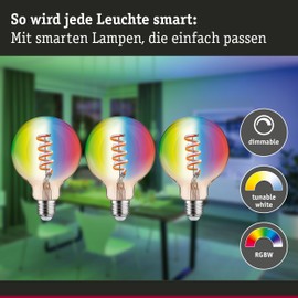 Paulmann 29165 Filament 230V Smart Home Zigbee LED Globe G95 E27 3x470lm 3x6.3W RGBW+ dimmable Gold lamp