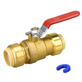 Push Fit Ball Valve, 1 Pack 3/4" Push-Fit Full Port Ball Valve with Disconnect Clip, Push-to-Connect Water Shut Off Valve for Hot and Cold Water, for PEX PVC or Copper Pipes (1pcs, 3/4")