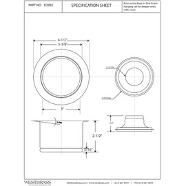 Westbrass D2082-50 3-1/2" Extra-Deep Collar Kitchen Sink Waste Disposal Flange & Stopper, Powder Coat White