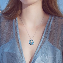 WINNICACA Turtle Necklaces, Sterling Silver Crystal Pendant Necklaces, Ocean Jewellery for Women, Women, Gifts, Sterling Silver, Created Opal Crystal