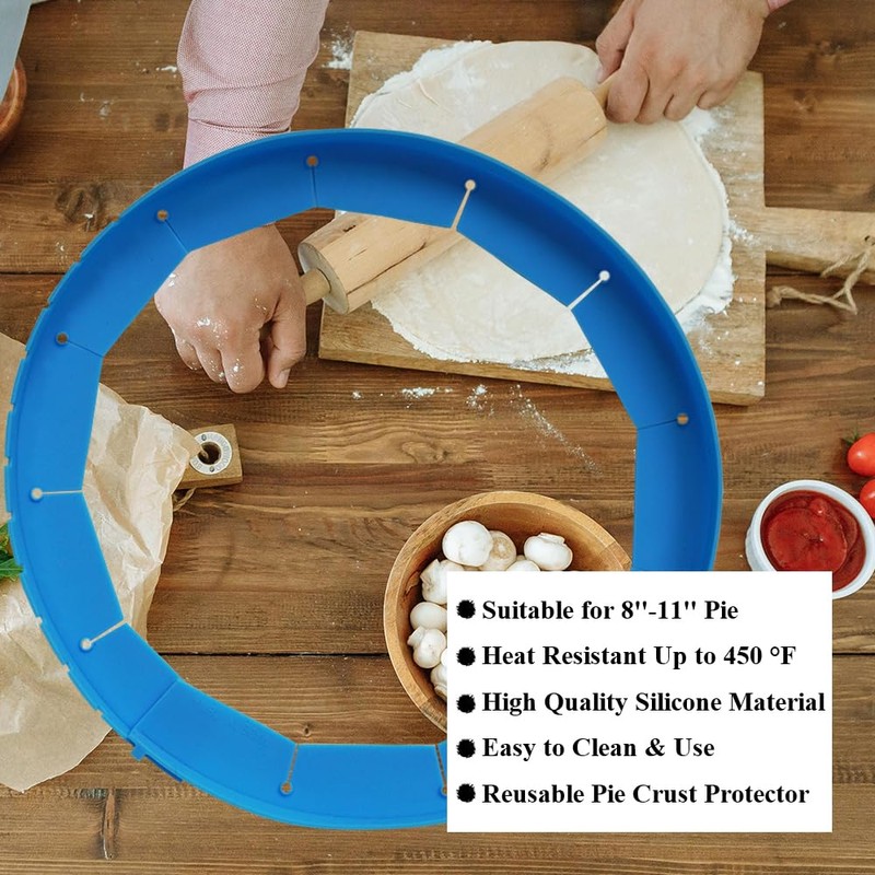 Adjustable Silicone Pie Crust Shields Baking Protectors Cover Ring Fits