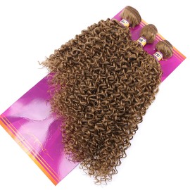 Golden Afro Kinky Curly Synthetic Hair Weave 3 Bundles 16 18 20 Inches Color 27 Heat Resistant Fiber Hair Extensions