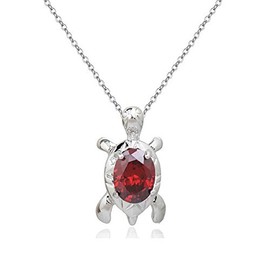 Crystalline Azuria Women Girls 18ct White Gold Plated Red Zirconia Crystals Turtle Pendant Necklace 17.7 inches