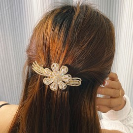 CASOLVX French Hairpin Mom Crystal Rhinestone Butterfly Clip Elegant Crystal Small Hairpieces for Woment (Zircon sunflower)