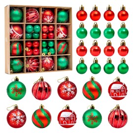 Pack of 44 Plastic Christmas Baubles 3/6 cm Christmas Decoration Christmas Tree Baubles Set Plastic, Christmas Tree Decorations with Hanger, Shatterproof, Christmas Balls Decorations for Christmas