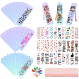 120 kits de marcadores acrílicos en blanco, marcadores transparentes iridiscentes a granel, 30 marcadores en blanco con 30 calcomanías UV DTF para libros y 30 borlas de color para proyectos de