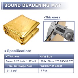 X AUTOHAUX 197mil 5mm 21.5sqft Car Sound Deadening Mat Aluminum Foil Foam Heat Shield Material for Hood Fender and Boat Engine Cover 78.74"x39.37" Gold Tone