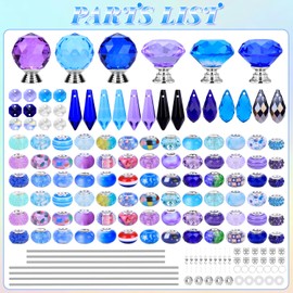 DIY Fairy Wand Garden Stakes Kit, Crystal Beaded Decorative Wands Set, Outdoor Garden Decoration with Assembly Guide (Purple+Aqua+Blue 208 Pcs)