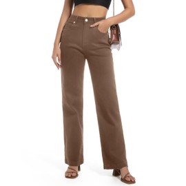 Guaile Women's Jeans High Waisted Straight Leg Stretchy Jeans Trendy Wide Leg Tummy Control Loose Casual Denim Pants Brown Size 4