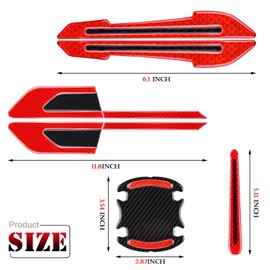 12 Pieces Reflective Car Stickers Set Rearview Mirror Reflective Warning Stickers Auto Door Cup Protectors and Handle Paint Scratch Films for Car Safety(Red)