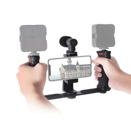 Universal Phone Cage, Horizontal Vertical Switching Smartphone Video Rig with 1/4 Thread Holes, Adjustable Phone Video Stabilizer for Videomaker Filmmakers