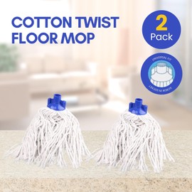 HOMESHOPA 2 Pack Cotton Mop Heads Replacement Refill, Twist Lock Mop Head with a Plastic Socket, Super Absorbent Wet & Dry Floor Cleaning Heavy Duty Mop Head for Domestic & Commercial Use