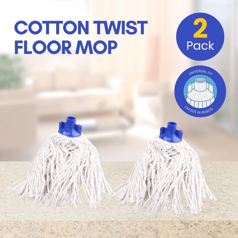 HOMESHOPA 2 Pack Cotton Mop Heads Replacement Refill, Twist Lock