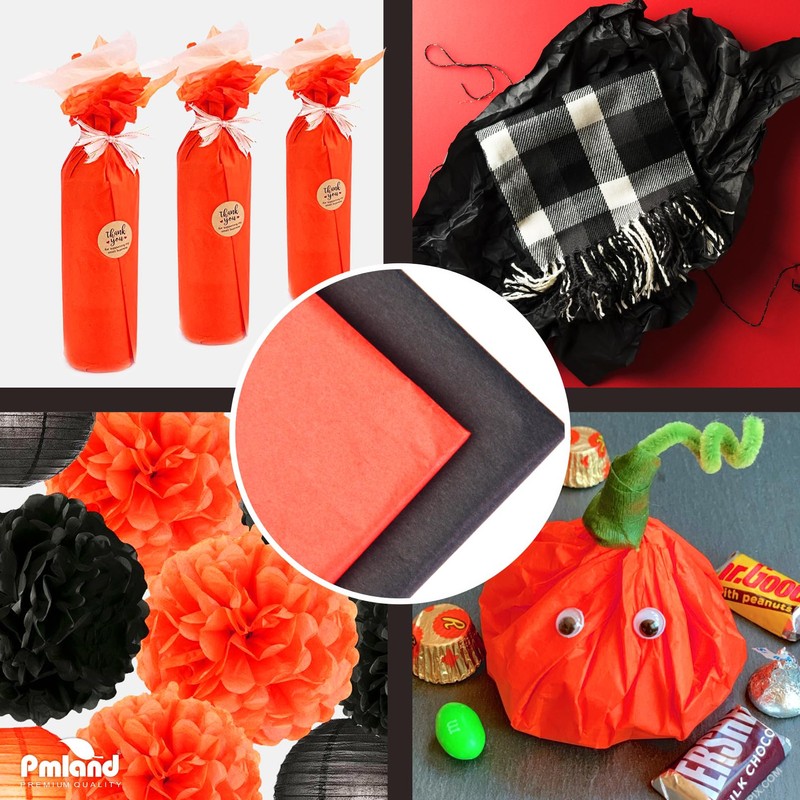 PMLAND Gift Wrapping Tissue Paper - Black and Orange- 20