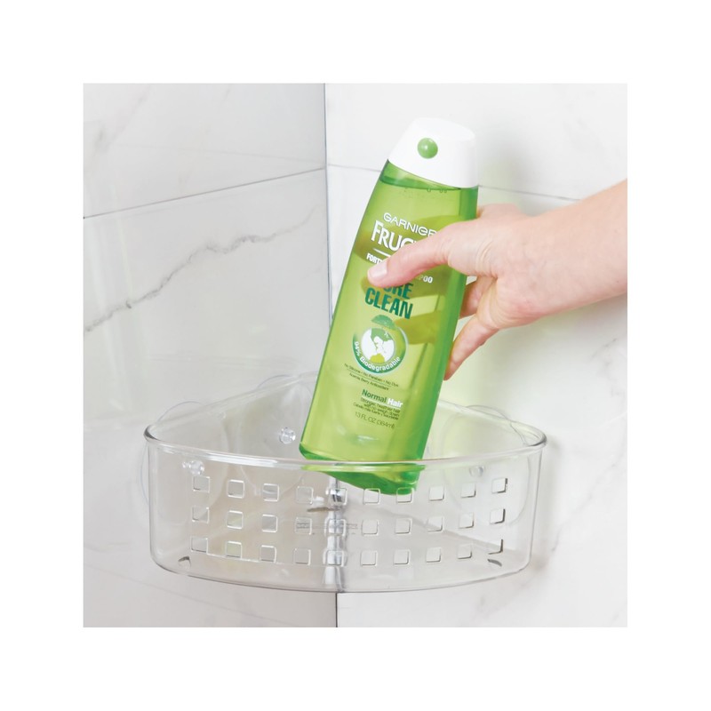 iDesign Plastic Suction Cup Corner Shower Basket for Bathroom Storage