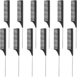 BKpearl 12 Pack Rat Tail Comb, Black Pin Tail Comb Rattail Comb Teasing Combs Carbon Fiber and Stainless Steel Pintail for Hair Salon or Home