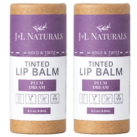 J&L Naturals Tinted Lip Balm | Vegan & Cruelty Free Lip Stain | Zero Waste Makeup | Plastic-Free, Hydrating & Moisturizing Lip Tint | Made in US (Duo (2-Pack), Plum Dream)
