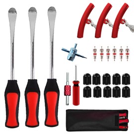 BTtime Tire Levers, Set of 25, Stainless Steel, Bicycle, Bike Tires, Wheels, Removal, Replacement, Dedicated Tool, Car Repair Tool Kit, 3 Rim Protectors, 3 Levers, 6 Valve Cores, 10 Valve Caps, 1 Multifunctional Valve Core Wrench, 2 Valve Core Removal Tool, Storage Bag Included, For Motorcycles