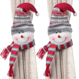 2PCS Christmas Curtain Buckle Tieback Curtain Holder Snowman Santa Claus Reindeer Home Window Christmas Ornament Decoration for Dining Room Kitchen Living Room Bedroom Office Hotel Window Accessories