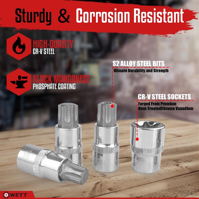 WETT Master Torx Bit Socket and External Torx Socket Set,