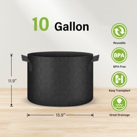HealSmart Plant Grow Bags 10 Gallon, Tomoato Planter Pots 5-Pack with Handles, Aeration Nonwoven Fabric, Heavy Duty Gardening Planter for Vegetable, Herbs and Flowers, Black 2024 Version