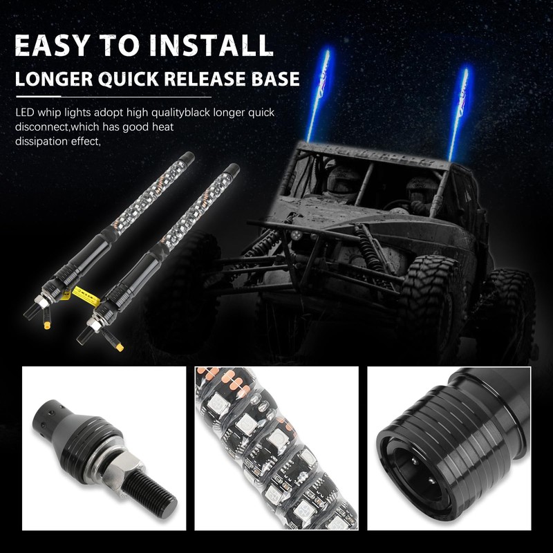 DREAMIZER 2pcs 1FT Whip Lights LED Whip Lights for UTV