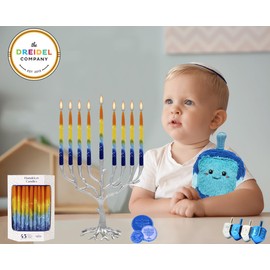 Dripless Hanukkah Candles Deluxe Sunburst Tri Colored Hand Decorated Hanukkah Candles 45 Count for All 8 Nights of Hanukkah 1-Hour Burn Time