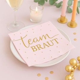 JGA Serviettes Team Bride Polka Dot Table Decoration for Stag Night Bride & Bride Crew/Wedding Colours Pink & Rose Gold - Pack of 20 - Made in Germany