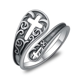 Cross Ring 925 Sterling Silver Cross Spoon Rings Jewelry Adjustable Thumb Rings for Women