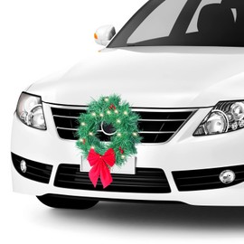 Christmas Car Decoration Wreath with Lights Christmas Car Wreath Accessories for Car, Truck, SUV or Any Car Grille, Mounting Equipment Included