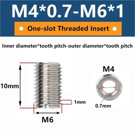 10pcs Self Tapping Thread Inserts, Female M4 x 0.7mm, Male M6 x 1mm (M4x0.7-M6x1), Length:10MM