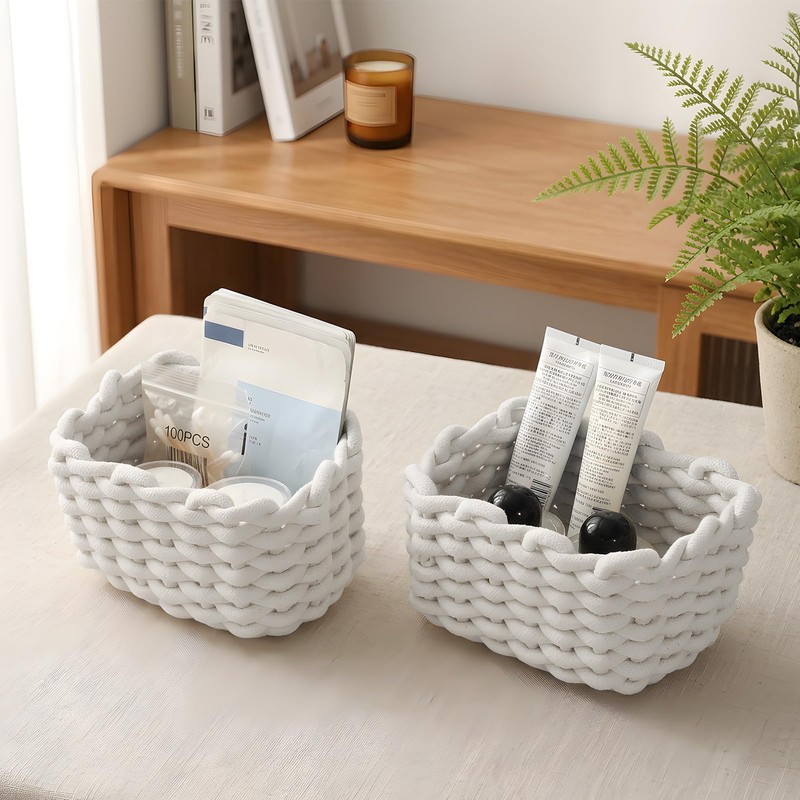 Cozary Set da 2 Cestini Portaoggetti in Cotone Intrecciato, Cesti