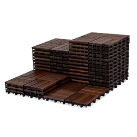 VICTORY RELAX Acacia Wood Patio Deck Tiles - 27 Pcs 12 Slats Interlocking Decking Tiles for Patio Decor, Waterproof Indoor & Outdoor Use, Garden Decking Tile (11.81 x 11.81 x 0.94) - Brown
