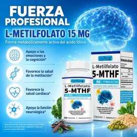 Gwynne L-metilfolato 15mg Plus Metil B12 Cofactor,alta Potencia,forma Activa De 5-mthf,soporta El Mood,metilación Y Cognición,90 Cápsulas,formas...   